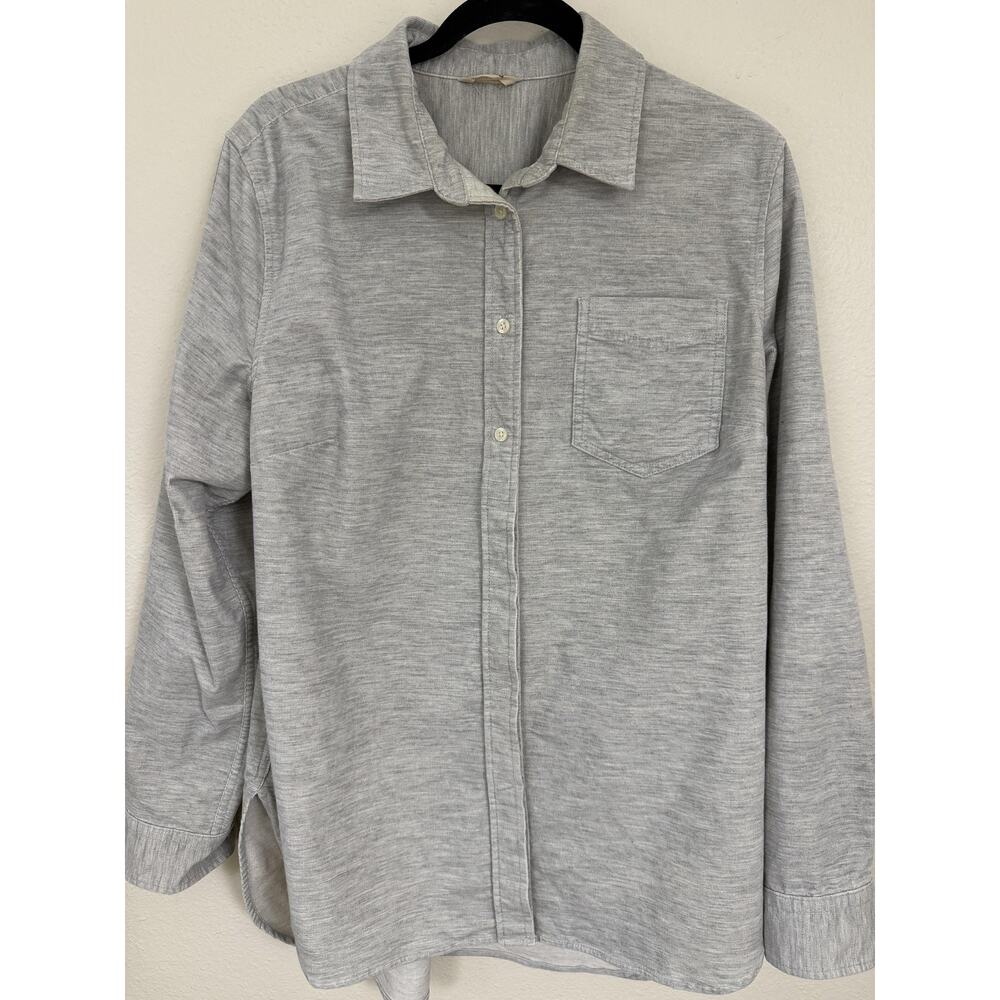 Duluth Trading Co Shirt Womens XL Gray Jersey Knit Button Up Casual Top